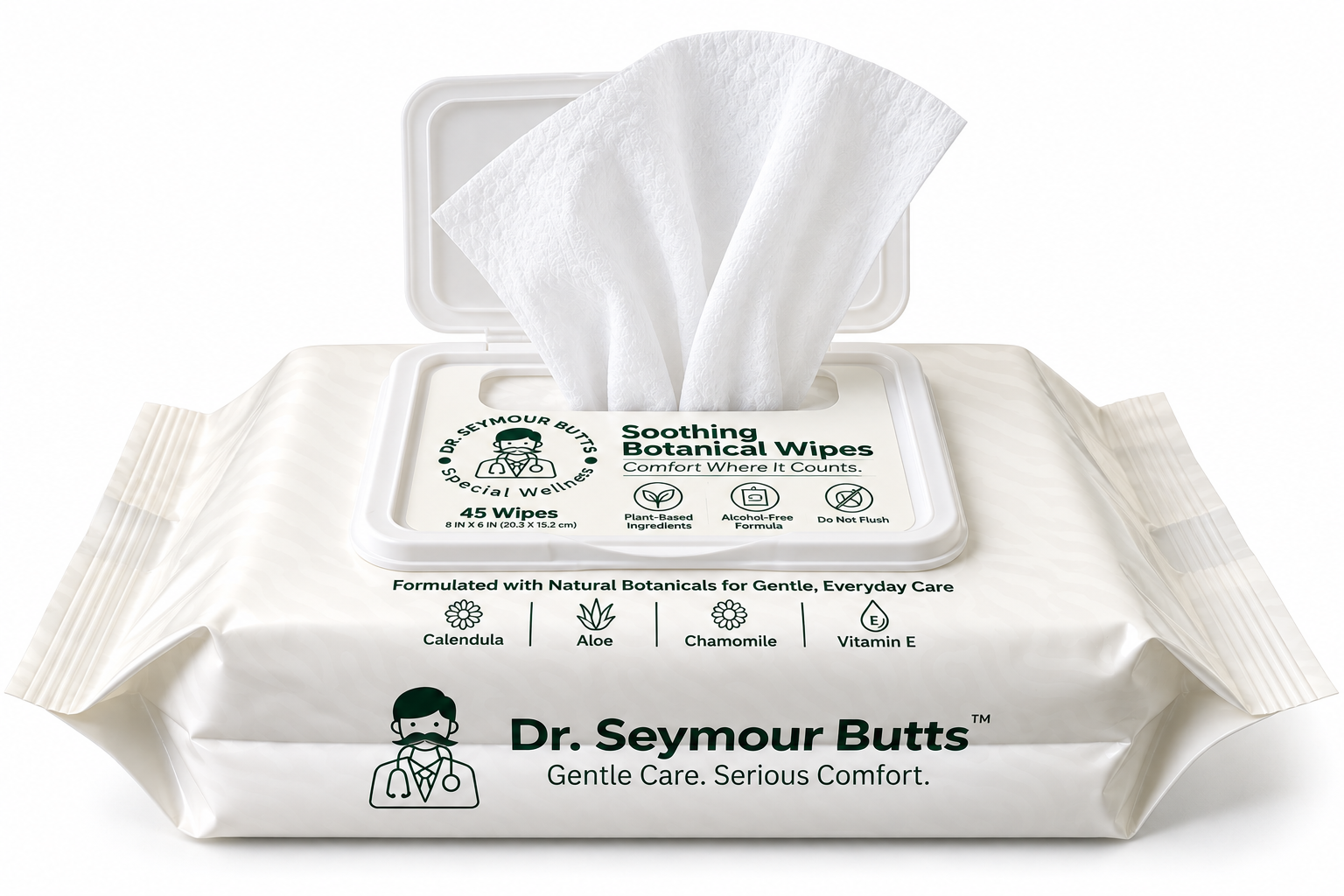 Open Soothing Botanical Wipes pack with wipe emerging